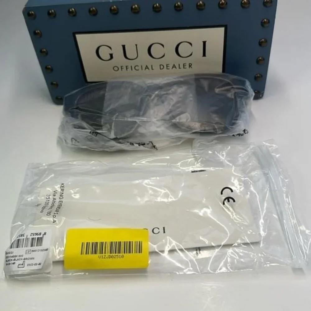 GUCCI GG1140SK-003 Unisex Classic Designer Sunglasses in Black & Gold/Brown 54mm